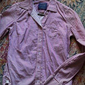 American Eagle Favorite Shirt Size 2 Purple Striped Button Down 100% Cotton